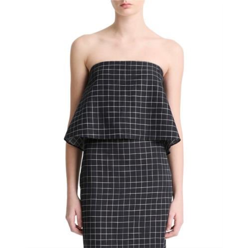 Vince linen-blend trellis plaid tie top