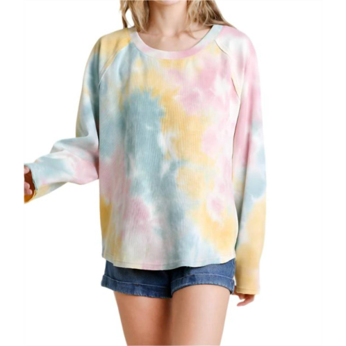 Umgee raglan sleeve raw edged top in multi
