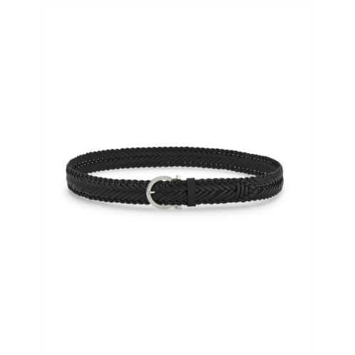 FERRAGAMO braided calfskin leather belt with polished silver-tone buckle