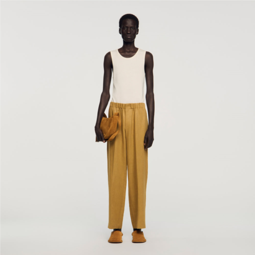 Sandro wide-leg elasticated linen trousers