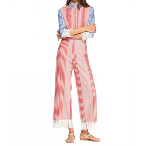 Vilagallo lace at the hem striped trousers in red