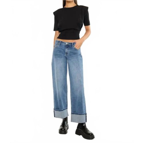 KanCan mid rise studded wide leg jeans in medium