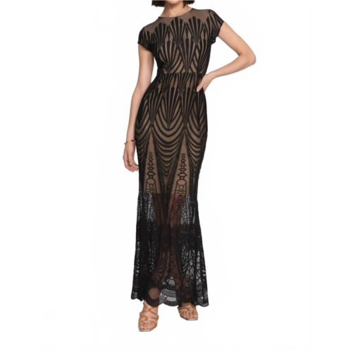 Joseph Ribkoff sheer lace floor-length maxi dress in beige/ black