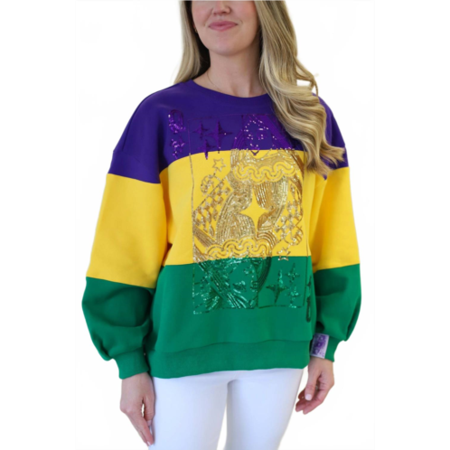 queen OF SPARKLES queen card sweatshirt in purple/yellow/green