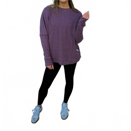 Mono b waffle ribbed pullover in dark plum