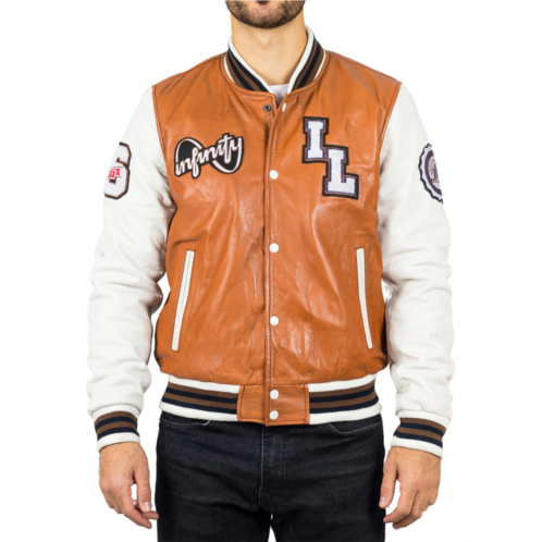 TruClothing genuine leather bomber jacket baseball letterman coat