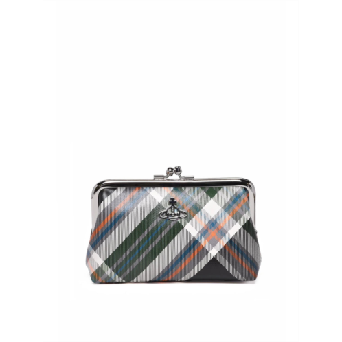 VIVIENNE WESTWOOD green polyurethane plaid clutch
