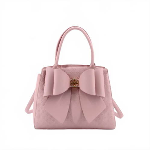 Like Dreams womens crossi elegance large bow vegan leather satchel in blush