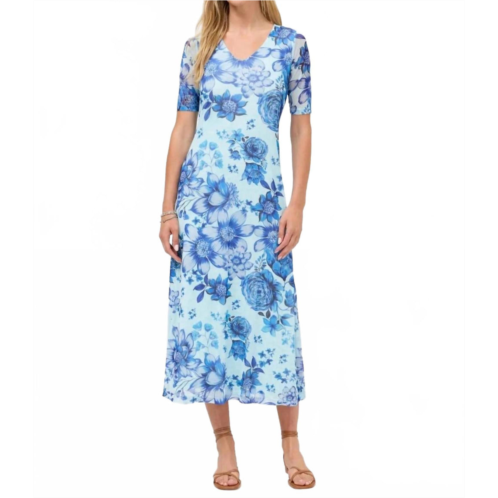 Johnny Was elbow sleeve v-neck mesh midi dress in casablanca
