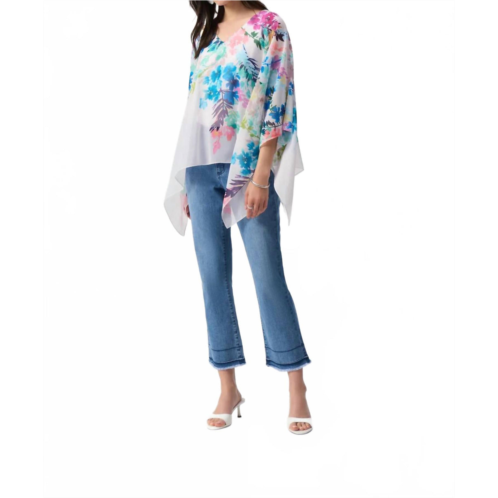 Joseph Ribkoff chiffon floral print poncho top in off-white/multi