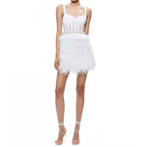 Alice olivia feathered mini dress in off white/almond