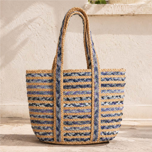FASHNZFAB denim woven carryall large shoulder tote bag