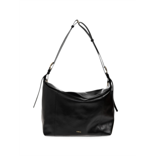 FURLA black leather shoulder bag with adjustable strap