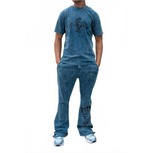 SI TU VEUX roland garos flare jogger in washed blue
