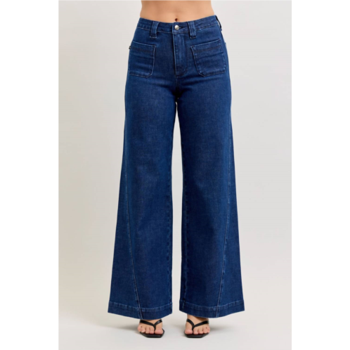 Judy Blue retro wide with patch pockets and twisted seams jean in Blue