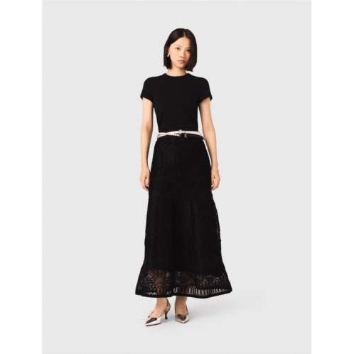 Maje embroidered basket-weave knit skirt