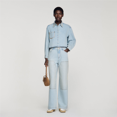 Sandro rhinestone cropped denim shirt