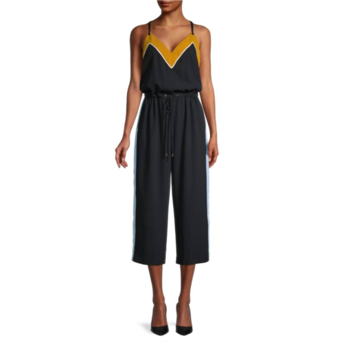 TED BAKER darvva v-neckline drawstrings cotton sleeveless jumpsuit in black