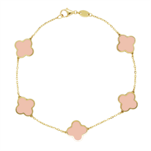Italian Gold 14k yellow Gold clover bracelet -tiffany pink