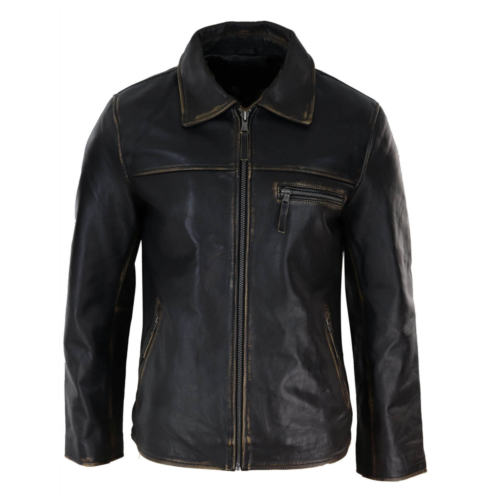 TruClothing classic real leather collar box jacket