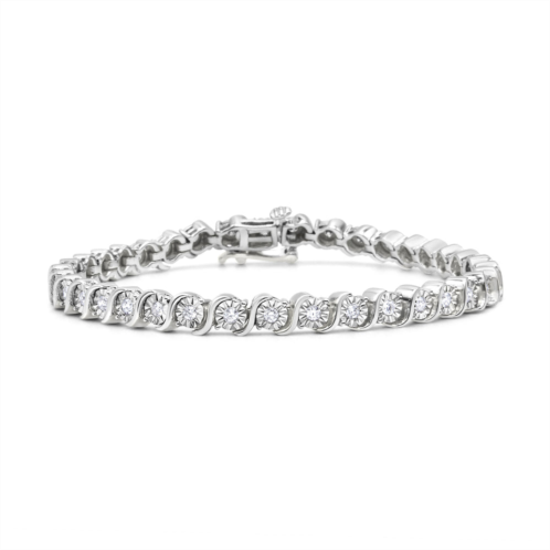 Haus of Brilliance .925 sterling silver 1/4 cttw diamond round miracle plate and s link tennis bracelet