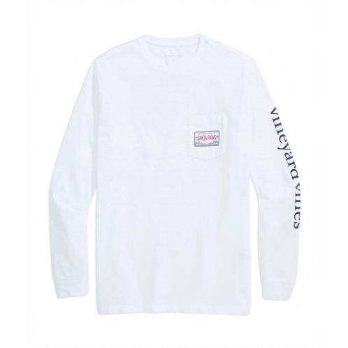 Vineyard vines mens santa dog sleigh long-sleeve pocket tee in white
