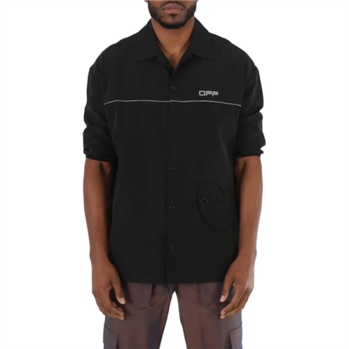 Off-White mens short-sleeve track button shirt in black