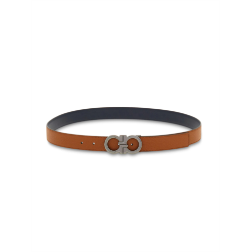 FERRAGAMO double-sided leather belt with polished interlocking buckle
