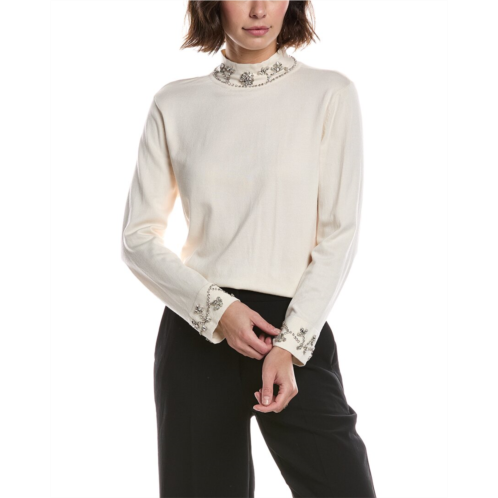 Anne Klein embellished bracelet sleeve mock neck sweater