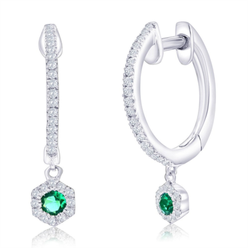 Simona sterling silver lab-grown emerald hexagon charm and natural diamond huggies -0.31ct