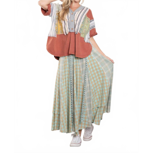 Blue Velvet womens blocked button detail top in charcoal combo