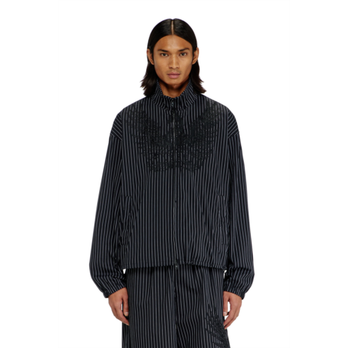 Diesel nylon pinstripe jacket with phoenix embroidery