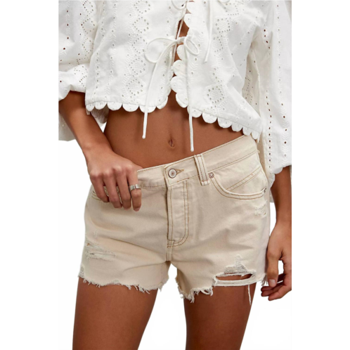 Free People now or never mid waist denim shorts in ecru