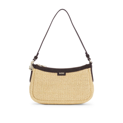 BOSS raffia shoulder bag with double b monogram charm