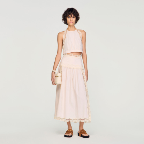 Sandro maxi cotton skirt with trim