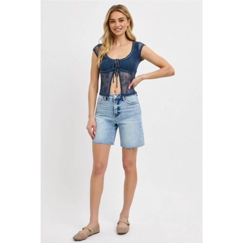 RISEN tummy control high rise mid length shorts in light