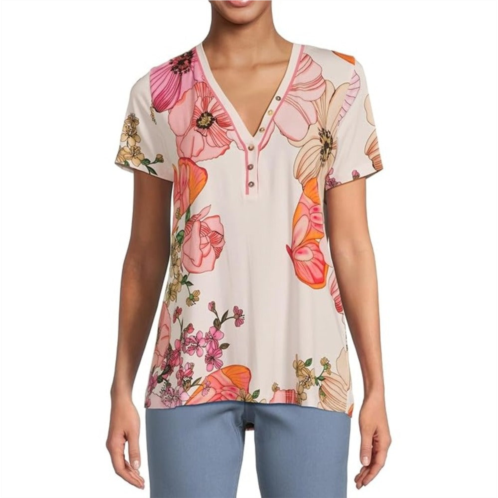 Johnny Was womens the janie favorite short sleeve henley tee rosabelia