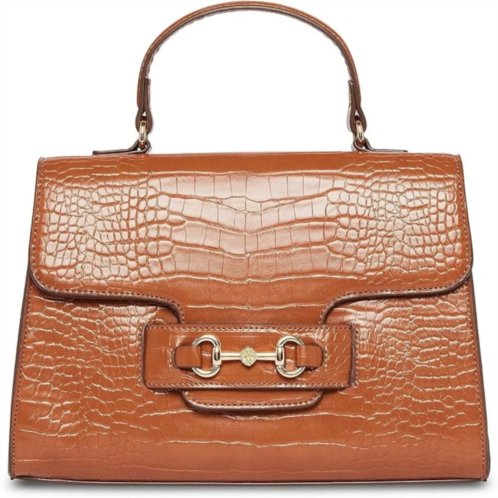 anne klein handbag womens brown croco horsebit detachable strap satchel frog404