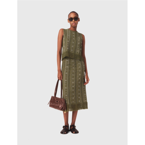 Maje knit skirt with rhinestone flowers
