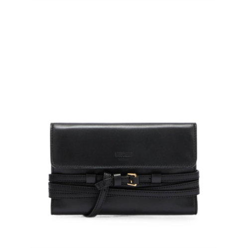 MOSCHINO black silk-blend buckle chain clutch bag