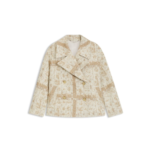 BOSS check-jacquard coat with double-breasted closure