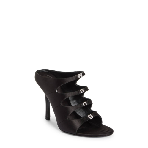 Alexander Wang womens satin lolita crystal embellished sandal heels in black
