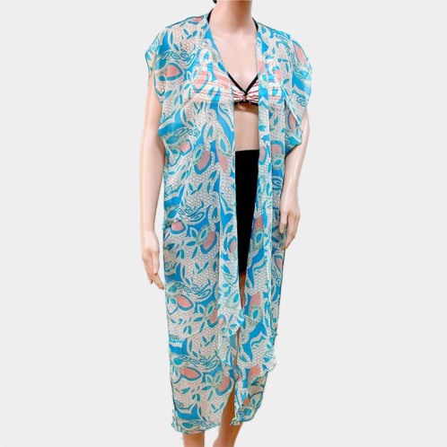 TRUEDAMES leaf pattern short sleeve long cardigan