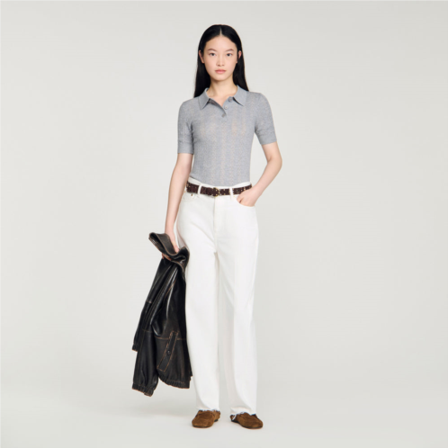 Sandro pointelle polo-neck wool sweater
