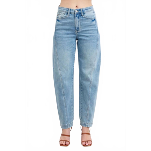 Judy Blue high waist side panel barrel leg jeans in light denim