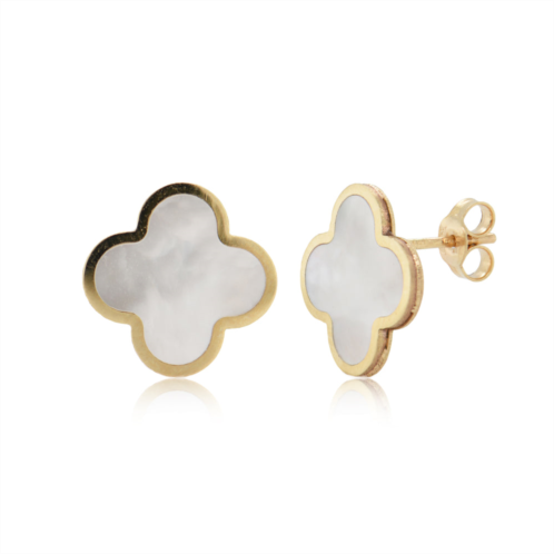 Italian Gold 14k yellow Gold clover stud earrings - mother of pearl