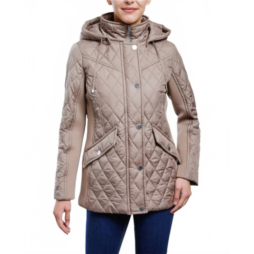 London Fog zip front hooded quilted jacket in truffle