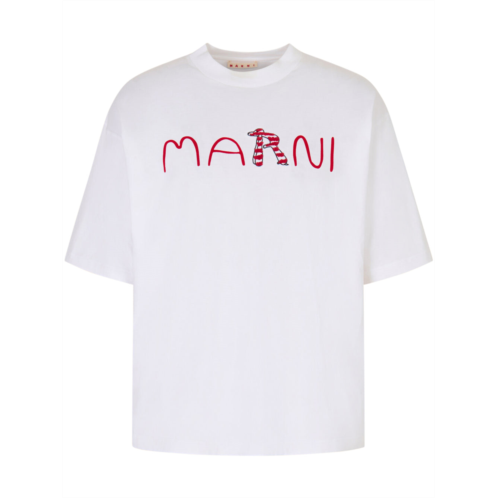 MARNI boxy cropped white t-shirt with playful graphic design