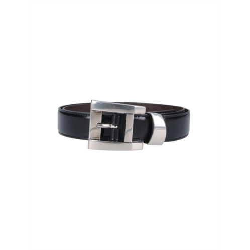 VERSACE black rectangular buckle leather belt