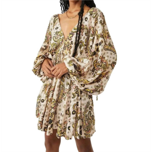 Free People printed arzel mini dress in tea combo